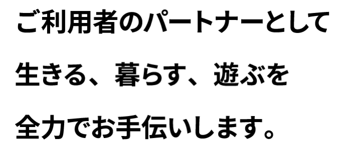 ご利用者のパートナーとして生きる、暮らす、遊ぶを全力でお手伝いします。